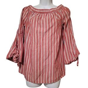 Beach Lunch‎ Lounge Collection Red White Blue Striped Top Sz Med Off Shoulder